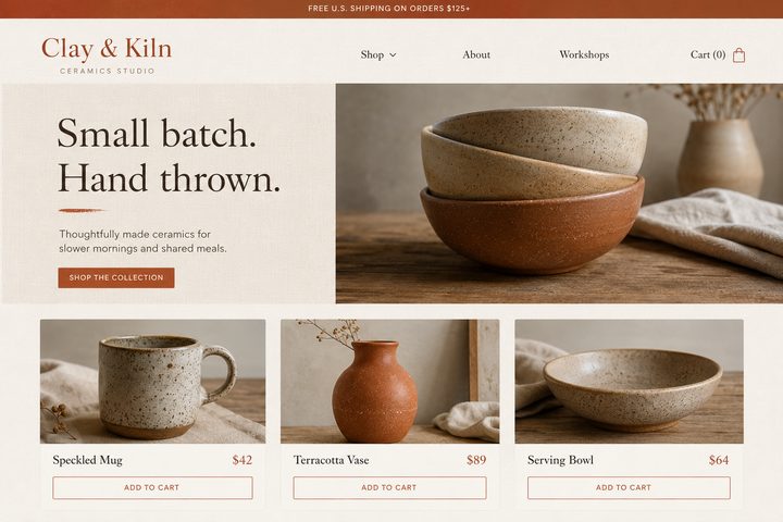 A ceramics studio's online store, built in Rilo