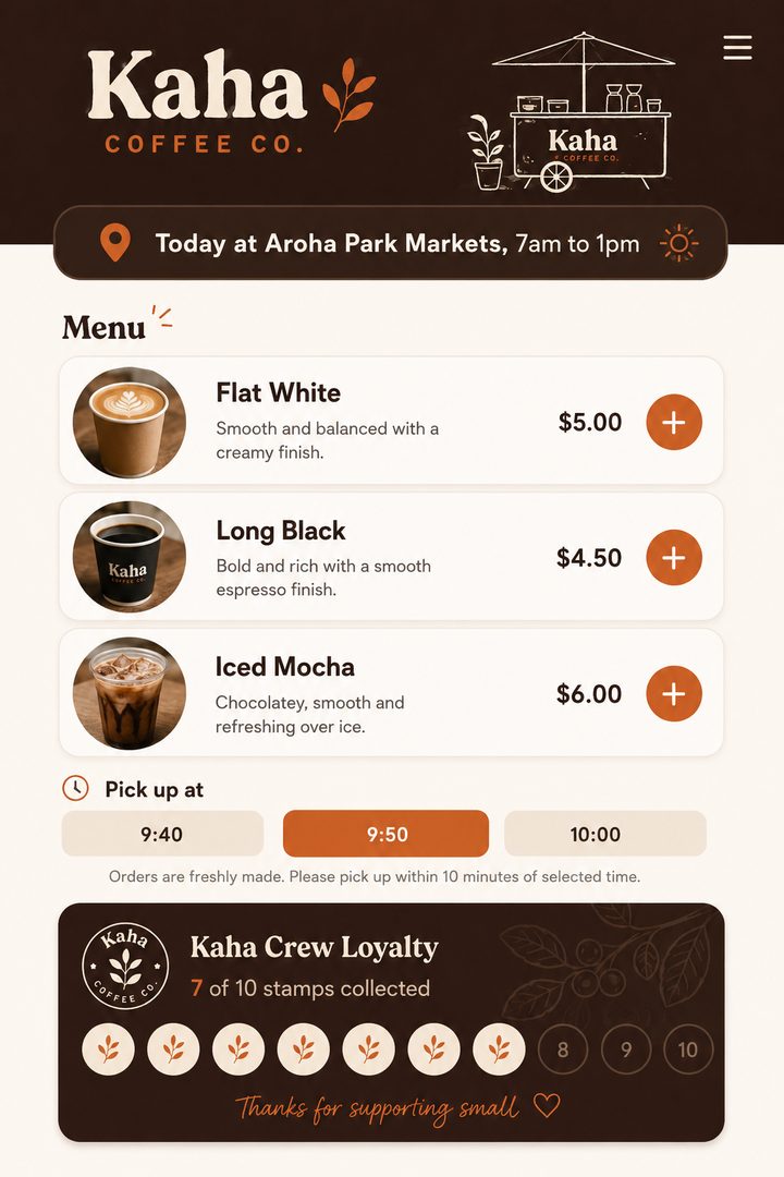 A coffee cart's mobile ordering app, built in Rilo