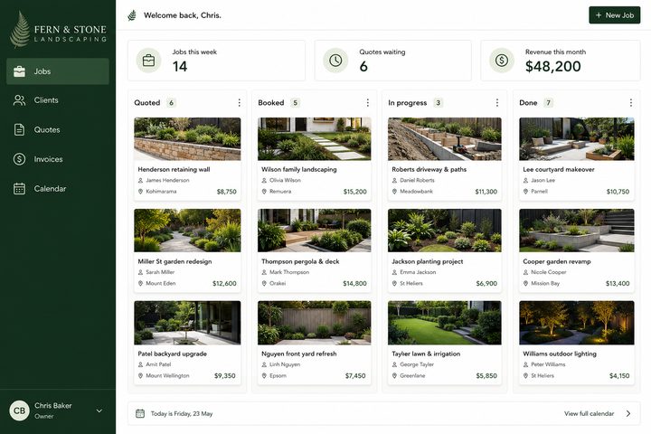 A landscaping company's job dashboard, built in Rilo